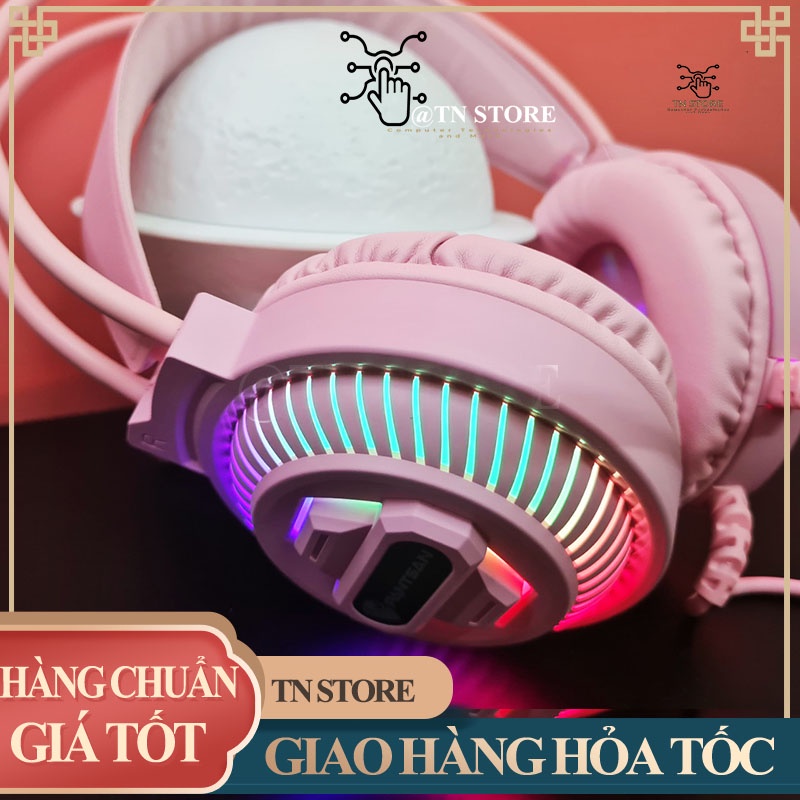 TAI NGHE tai mèo MÀU HỒNG GAMING LED 7 MÀU CÓ MIC Tn Store