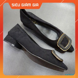 Giày Búp Bê Da Lộn Đính Mặt Vuông