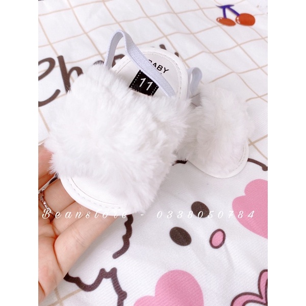 [ Hàng Mới Về ] Dép quai lông xinh bé gái màu trắng