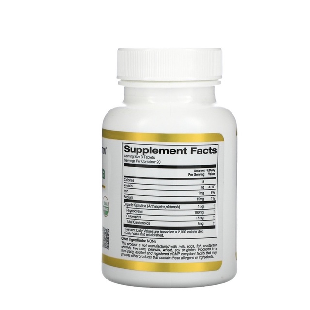 Tảo xoắn hữu cơ Organic Spirulina California Gold Nutrition