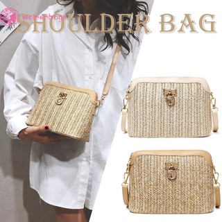 Túi xách sợi rơm phối da PU dệt đeo chéo vai thời trang đi biển Boho cho nữ