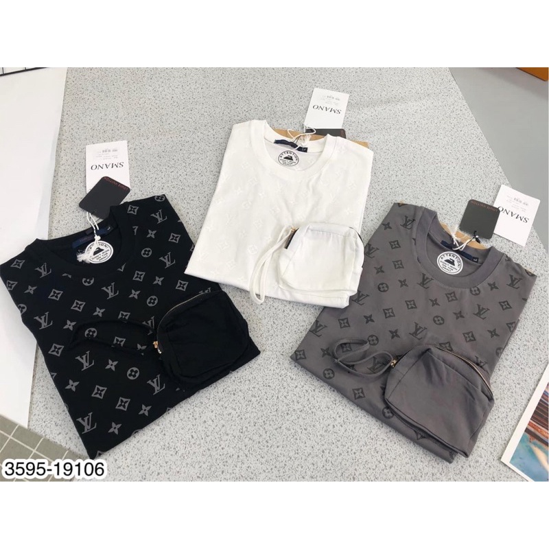 Áo thun nam Lv túi hộp cao cấp ba màu đen trắng xám | BigBuy360 - bigbuy360.vn