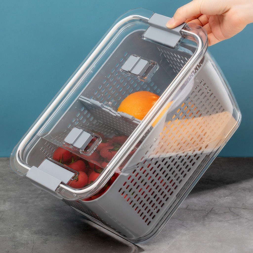 HỘP ĐỰNG THỰC PHẨM THIẾT KẾ 2 NGĂN CÓ RỔ TÁCH NƯỚC-HỘP BẢO QUẢN THỰC PHẨM CÓ NẮP ĐẬY CHẮC CHẮN CÓ THỂ DÙNG TRONG TỦ LẠNH