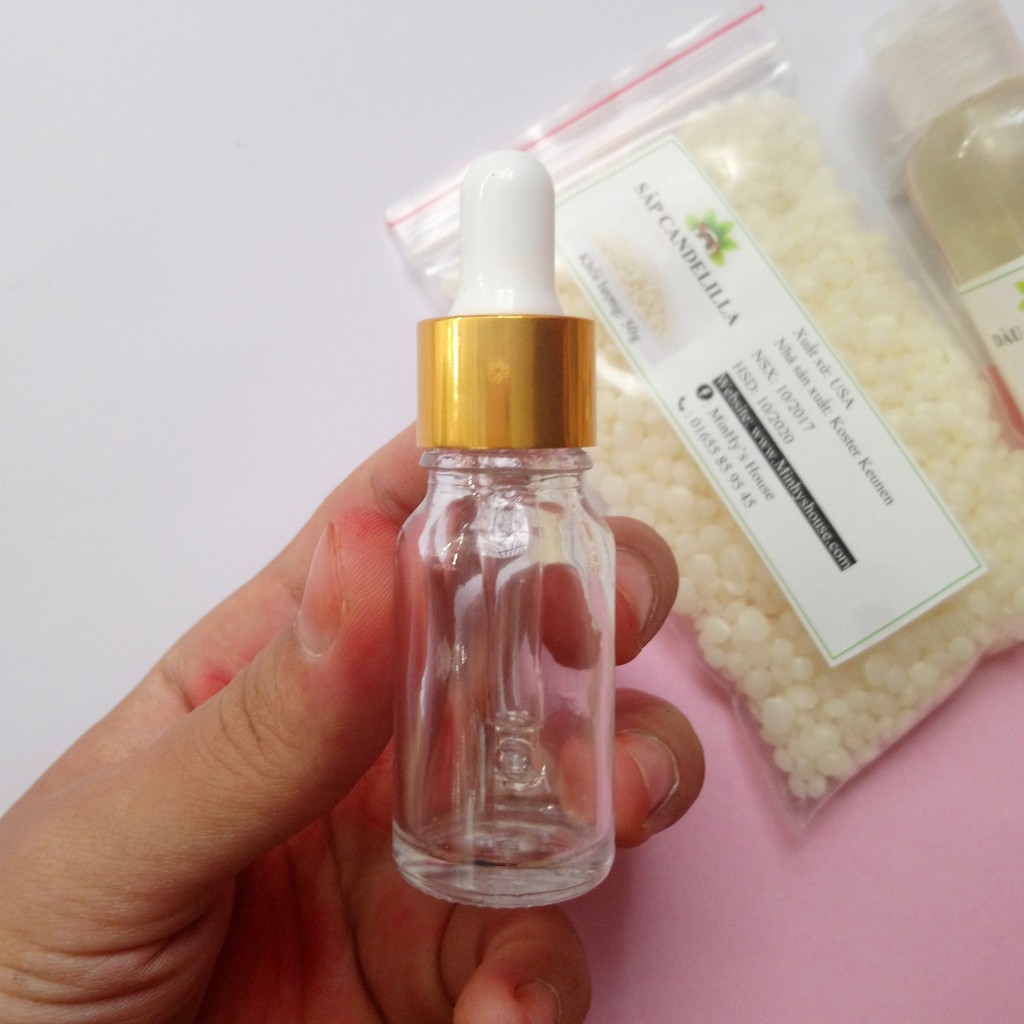 Chai thủy tinh trong nắp bóp vàng 10ml