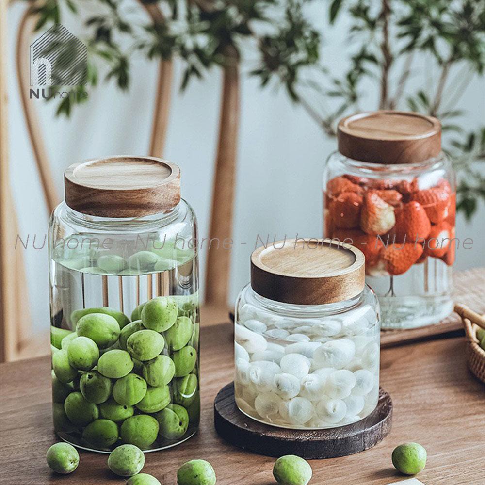 nuhome.vn | Hũ thuỷ tinh nắp gỗ  - IRU, hũ đựng đồ khô, ngâm trái cây kích thước lớn, lọ muối dưa, nắp vặn bằng gỗ