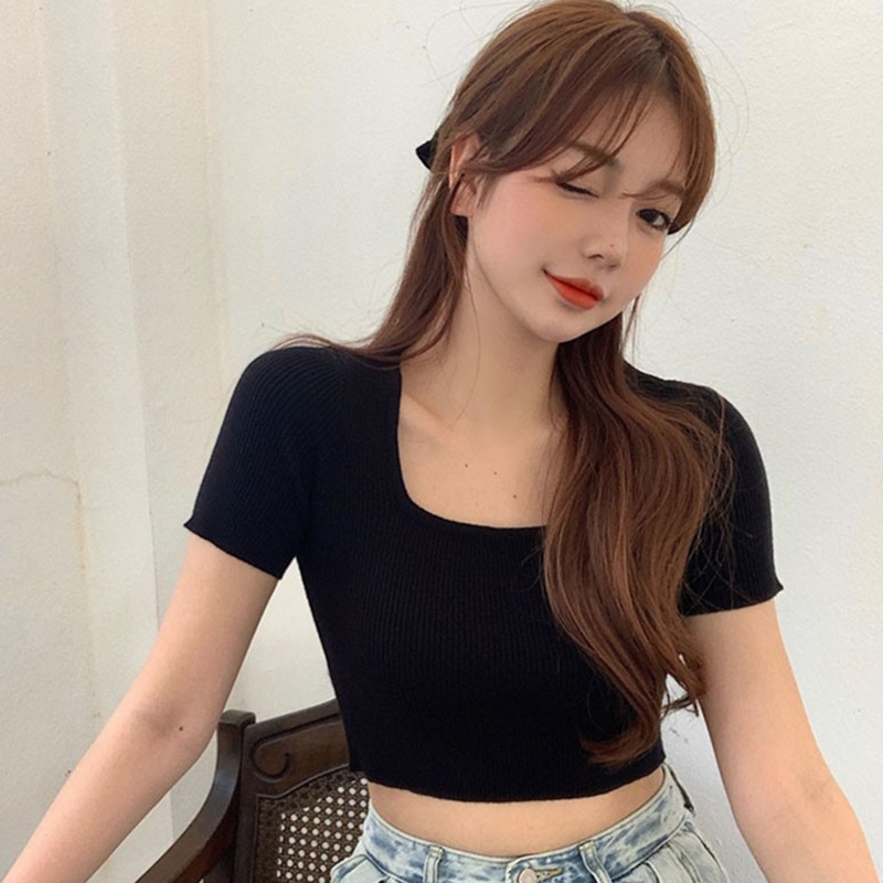 Áo Thun Lửng Tay Ngắn Cổ Vuông Thời Trang Tập Yoga Cho Nữ