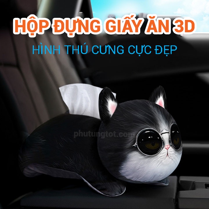 Hộp đựng khăn giấy ăn trên ô tô hình thú cưng 3D cực đáng yêu