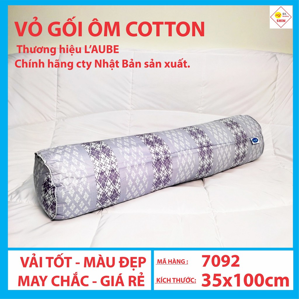 Vỏ gối áo gối ôm cotton 35x100cm chính hãng laube Nhật Bản mã 7092