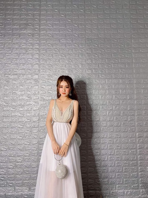 Đầm maxi dự tiệc 2 dây kết cườm TRIPBLE T DRESS -size M/L (kèm ảnh/video thật) MS18V