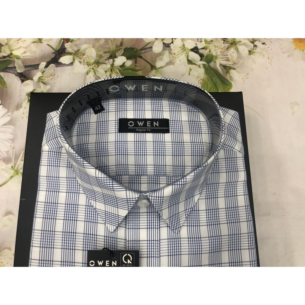 Áo Sơ Mi Nam Dài Tay Owen AR23069DT Somi Công Sở Cao Cấp Màu Kẻ Caro Xanh Trắng Dáng Regular Có Túi Vải Vỏ Sò Mềm Mát | BigBuy360 - bigbuy360.vn