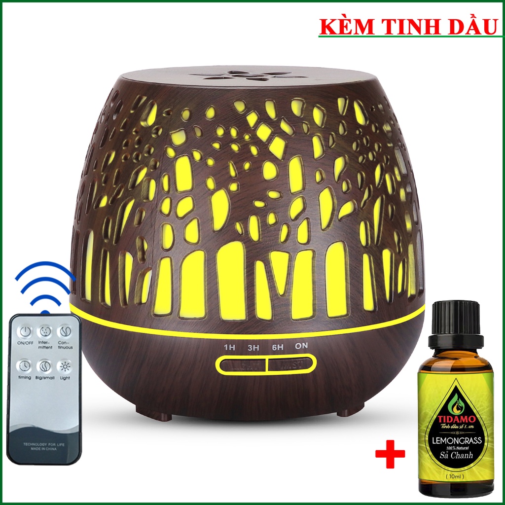 Máy Xông Tinh Dầu Lồng Đèn Loại Lớn Kèm Tinh Dầu Sả Chanh TIDAMO - Máy Khuếch Tán Tinh Dầu Có Remote Điều Khiển