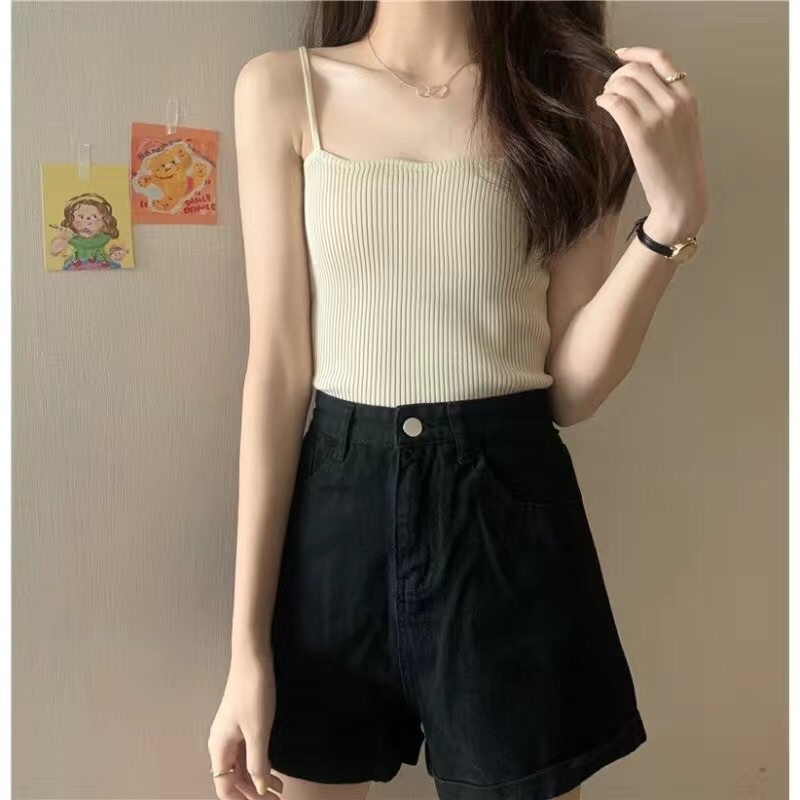 Áo hai dây len cổ ngang lượn sóng hàng quảng châu có sẵn
