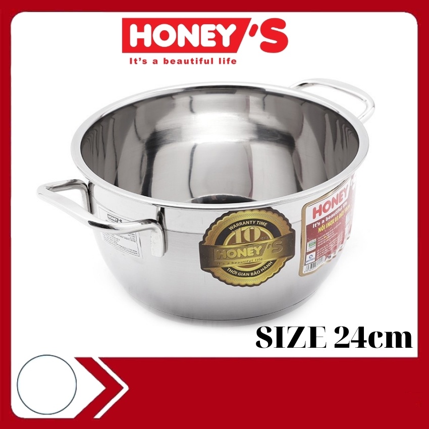 Nồi inox 3 Đáy Honey's  HO-P02S2401 - 24cm, chất lượng tốt, bền, dày dặn - bảo hành 10 năm