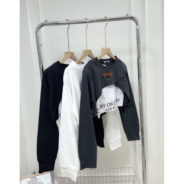 Sét bộ len Carry on carry love me croptop len tăm 3 màu đen trắng xám đồ bộ nữ thu đông