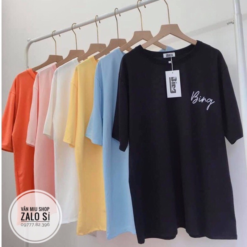 Áo thun unisex gam màu pastel tay lỡ in chữ ngực dáng dài