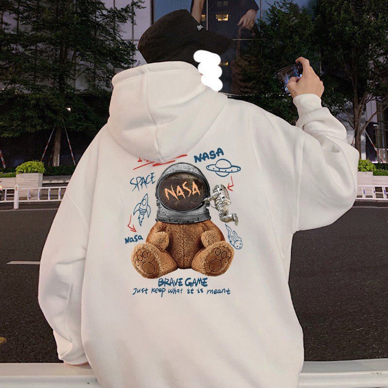 Áo Hoodie Form rộng dài tay nam nữ, Áo Hoodie Unisex chất nỉ bông dày dặn in hình Bear NaSa | BigBuy360 - bigbuy360.vn