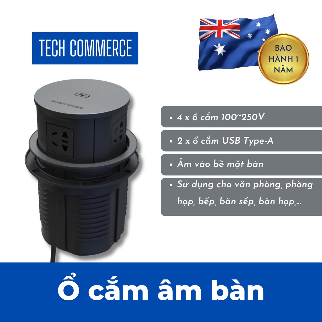Ổ Cắm Âm Bàn Đa Năng 15W Cơ Học Dùng Cho Văn Phòng/Bếp AZURA | AUS-POP11