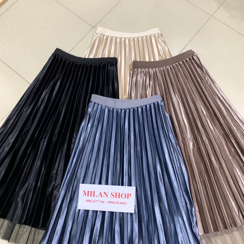 Chân váy nhung xếp li mặc được 2 mặt