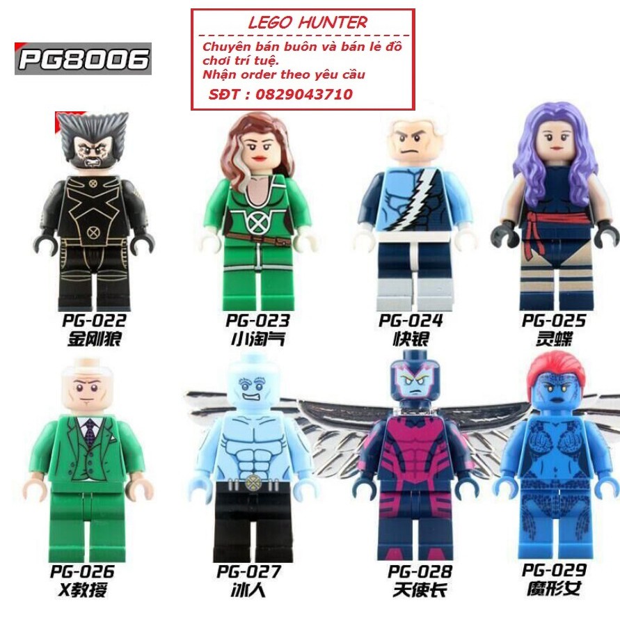 Lego Minifigures Marvel Các nhân vật X-men - Dị nhân Wolverin Giáo sư X Mystique Archagen Quick Silver Psylock PG8006