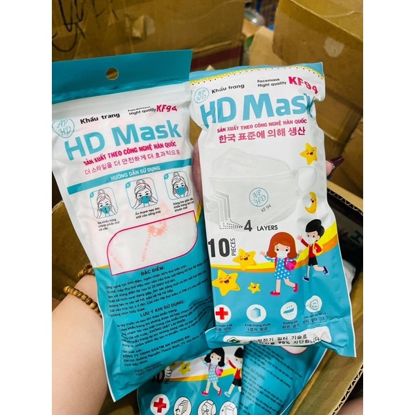 SET 10 cái KHẨU TRANG TRẺ EM KF94 HD MASK cho bé 2-12 tuổi