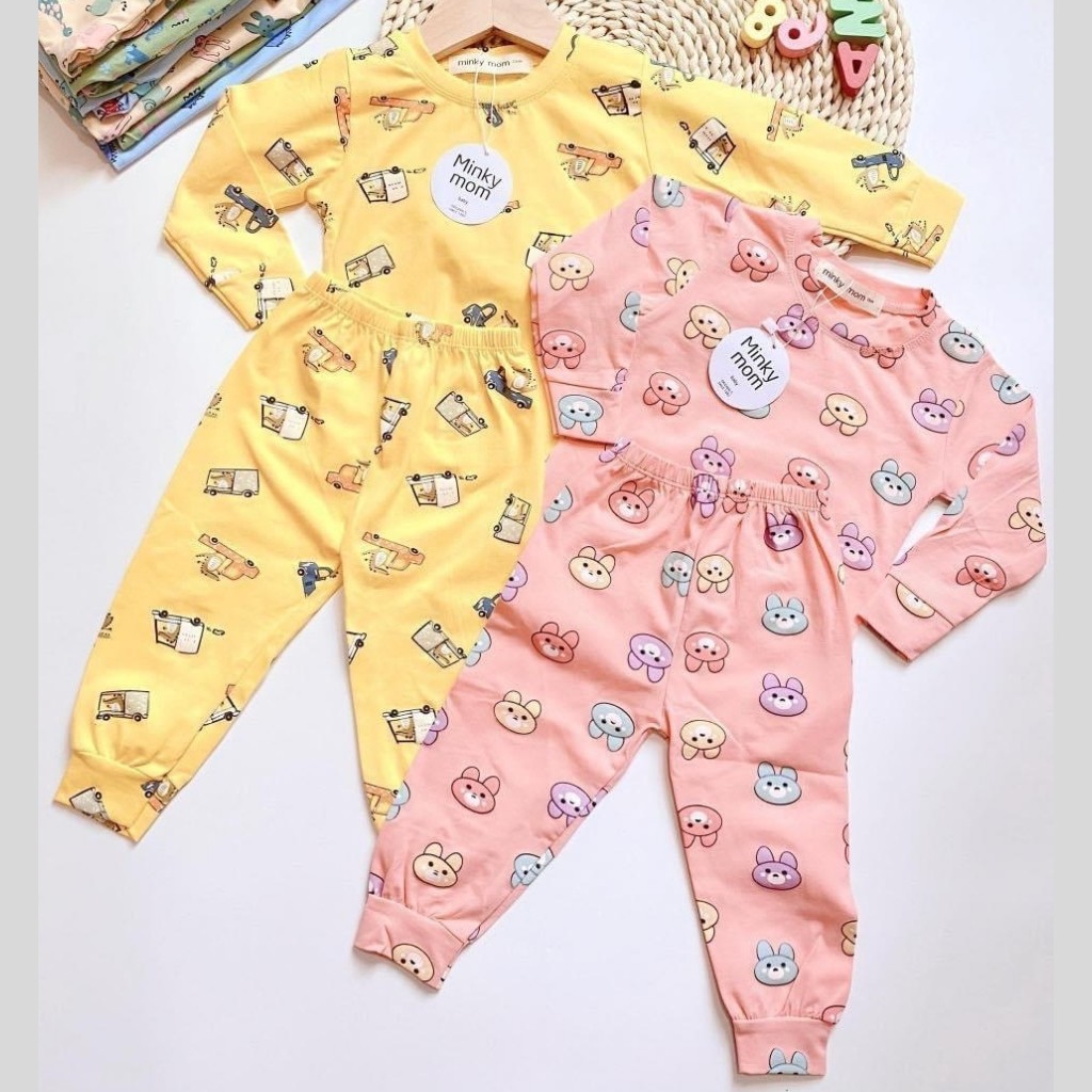 Bộ Cotton Dài Tay Cho Bé  Bộ Minky Mom Dài Tay Thu Đông Cho Bé Trai Bé Gái Với Họa Tiết Siêu Dễ Thương