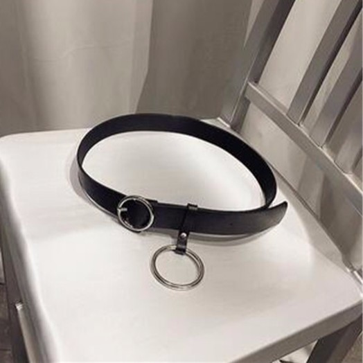 Dây lưng bằng da pu màu đen phối vòng kim loại phong cách hàn quốc cổ điển thời trang dễ phối đồ