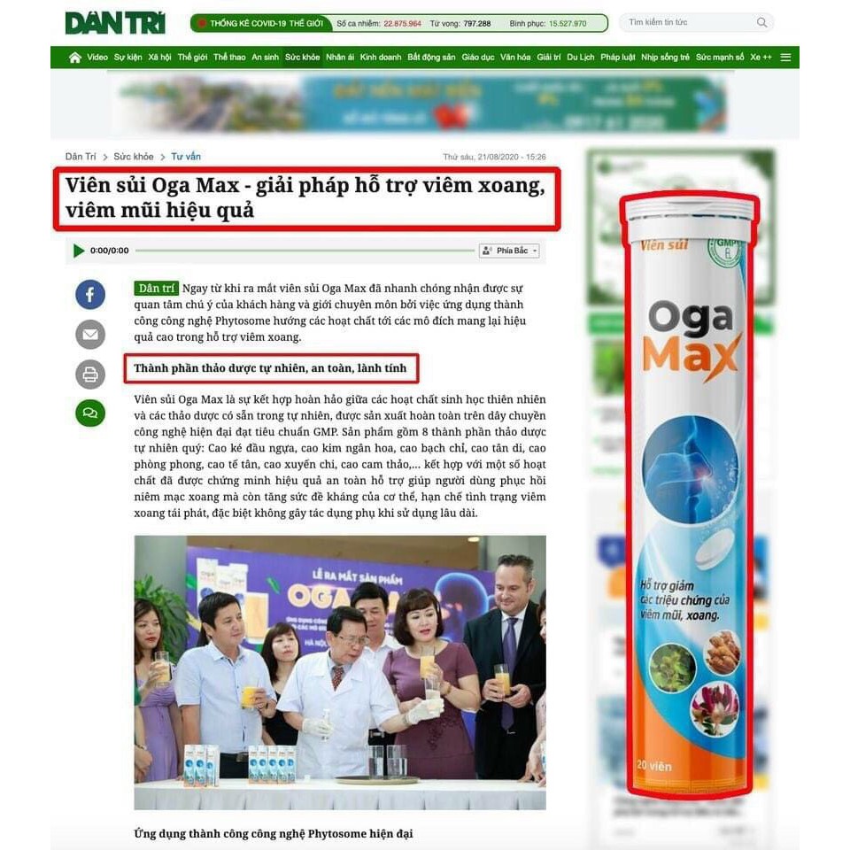 Viên Sủi OGA MAX- Hỗ Trợ Viêm Mũi Dị Ứng, Viêm Xoang (Tuýp 20 viên)