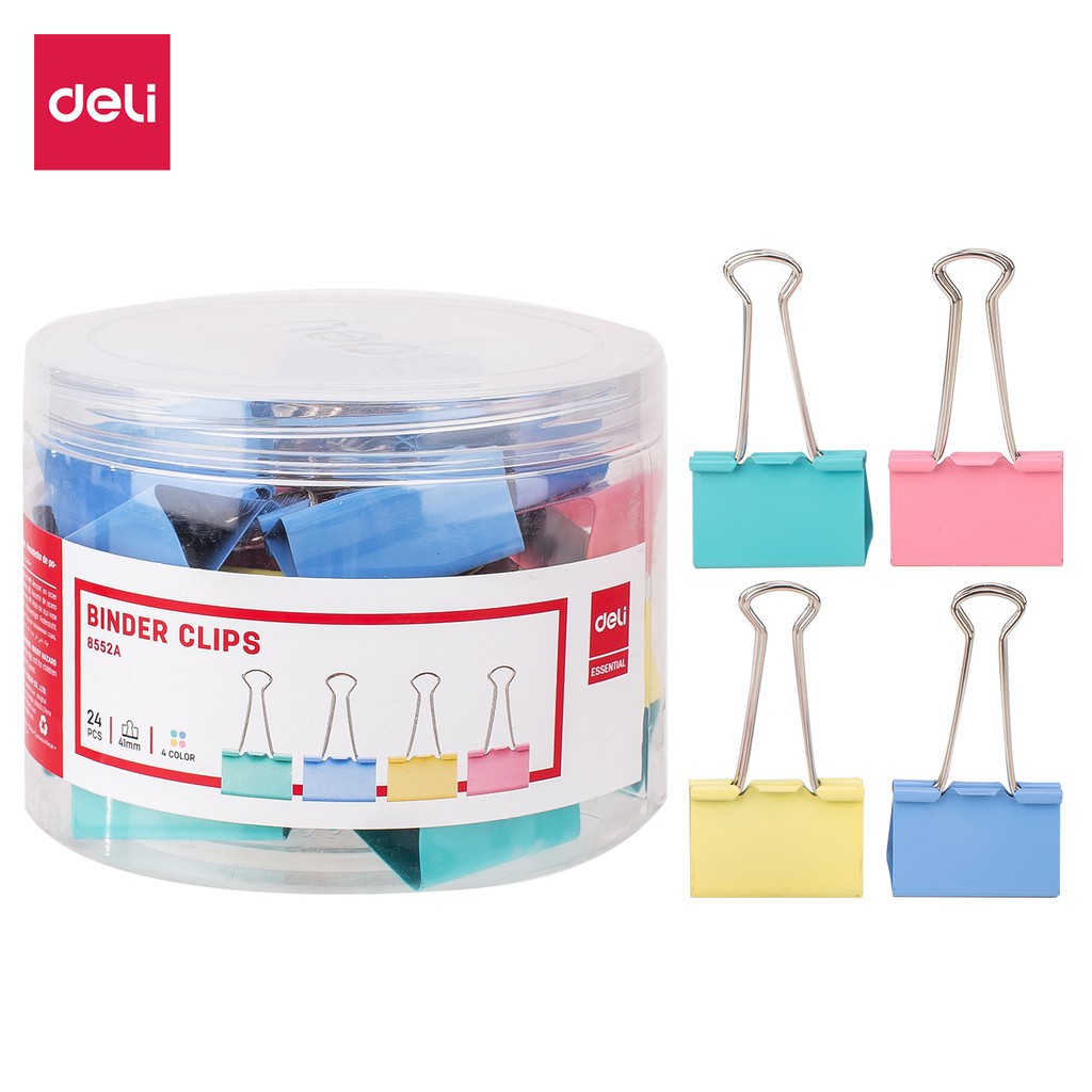 [Chính hãng Deli] Kẹp bướm màu deli 41mm E8552A 24cái/hộp đủ màu sắc
