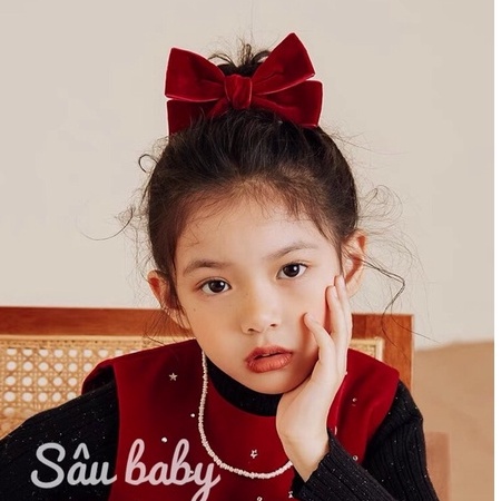 Kẹp tóc nơ nhung handmade cho bé