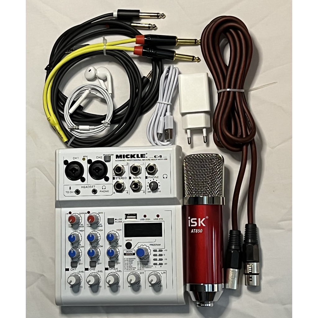 Combo thu âm livestream đỉnh cao siêu phẩm 2022 Mixer E4 và Micro isk at850 tặng full phụ kiện bảo hành 12 tháng