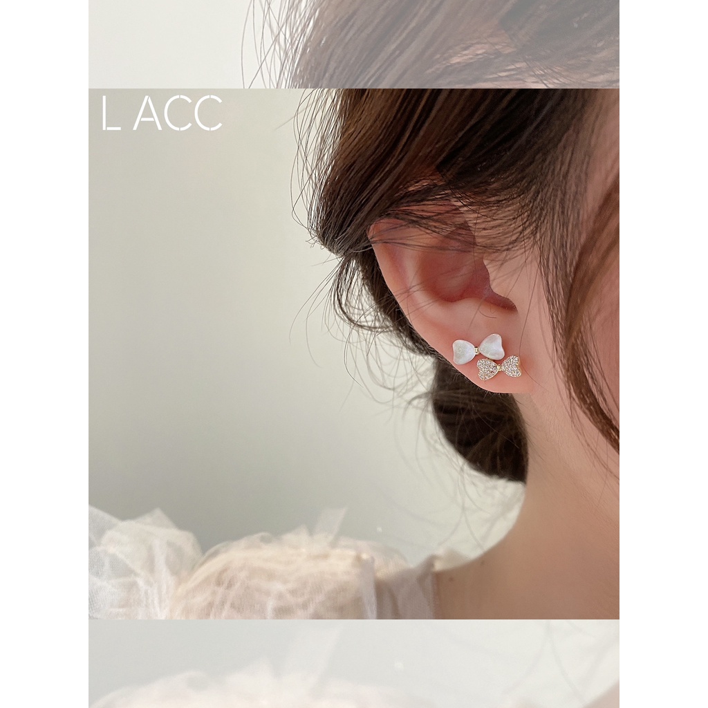 Bông Tai Hình Nơ Đính Đá Zircon Màu Bạc Phong Cách Hàn Quốc Thời Trang Cho Nữ