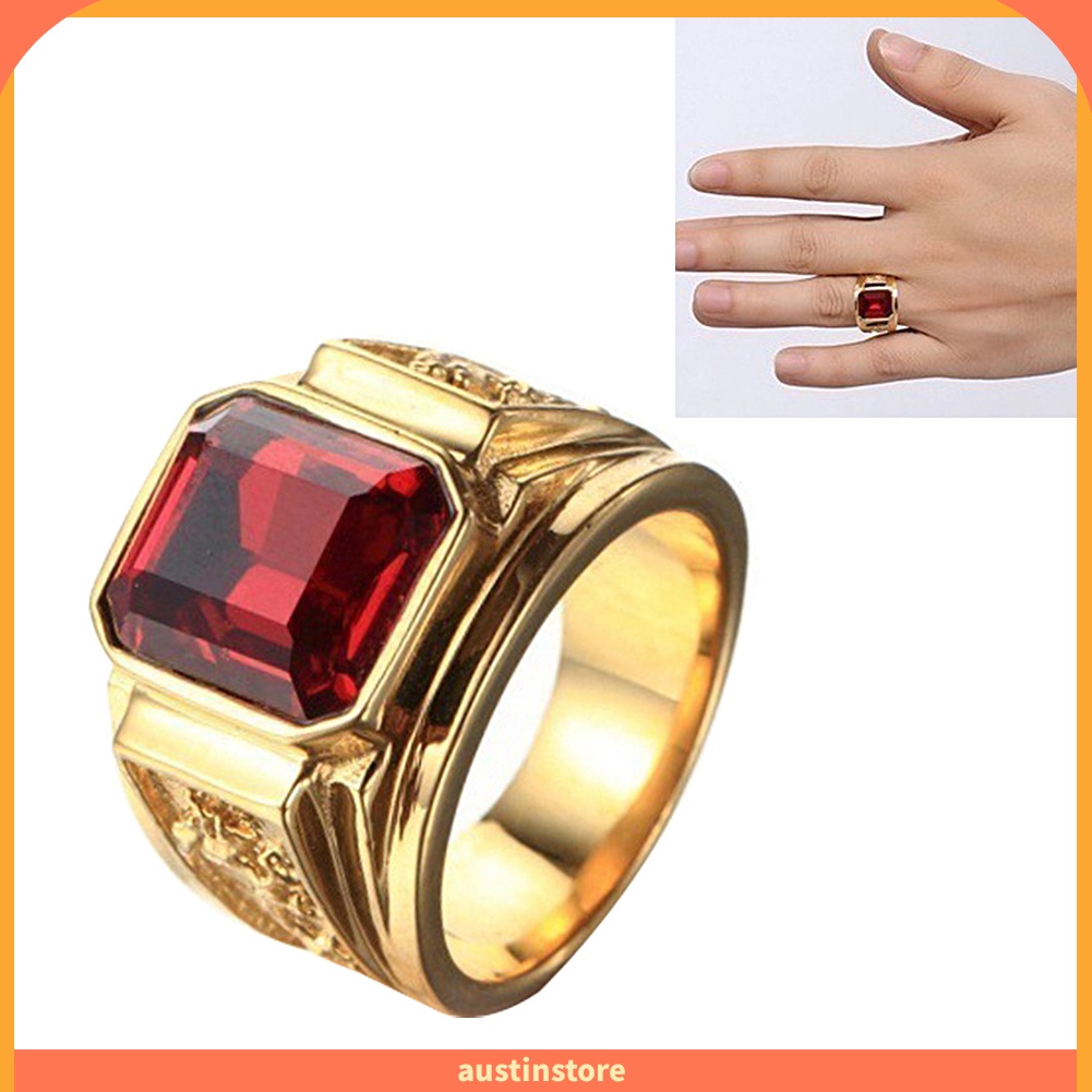 Nhẫn Đồng Mặt Vuông Khắc Hình Rồng Đính Đá Phong Cách Cổ Điển Cho Nam