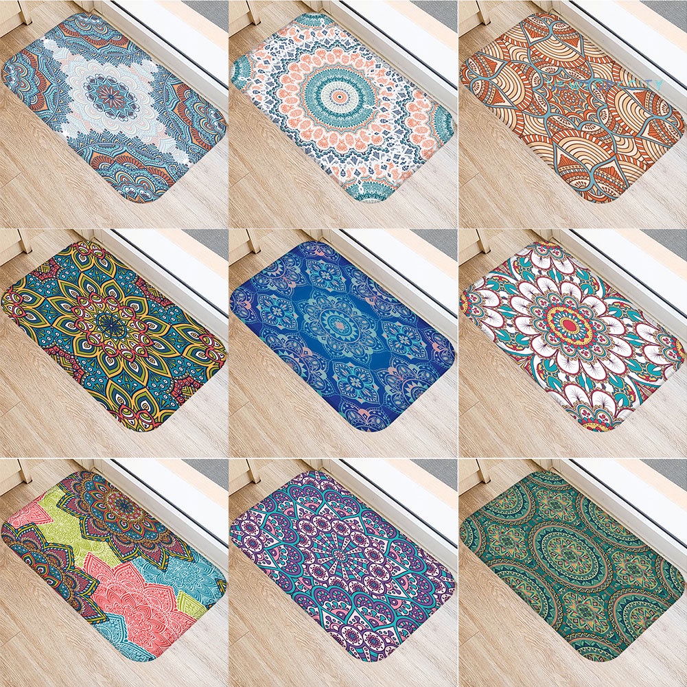 Thảm Chùi Chân Chống Trượt Họa Tiết Hoa Mandala Dành Cho Phòng Tắm