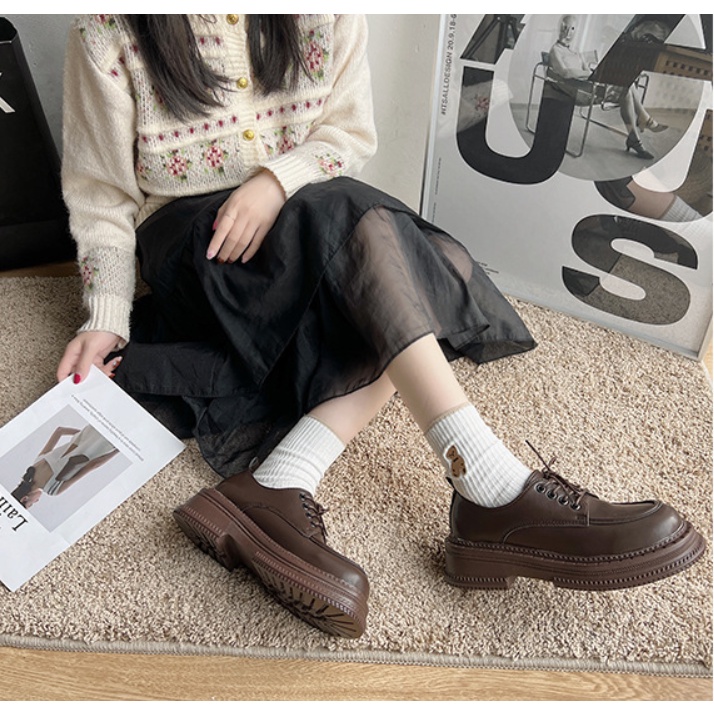 - Giày Oxford Nữ da cao cấp Cổ Thấp Đế Dày Tăng Chiều Cao Phong Cách Hàn Quốc N3