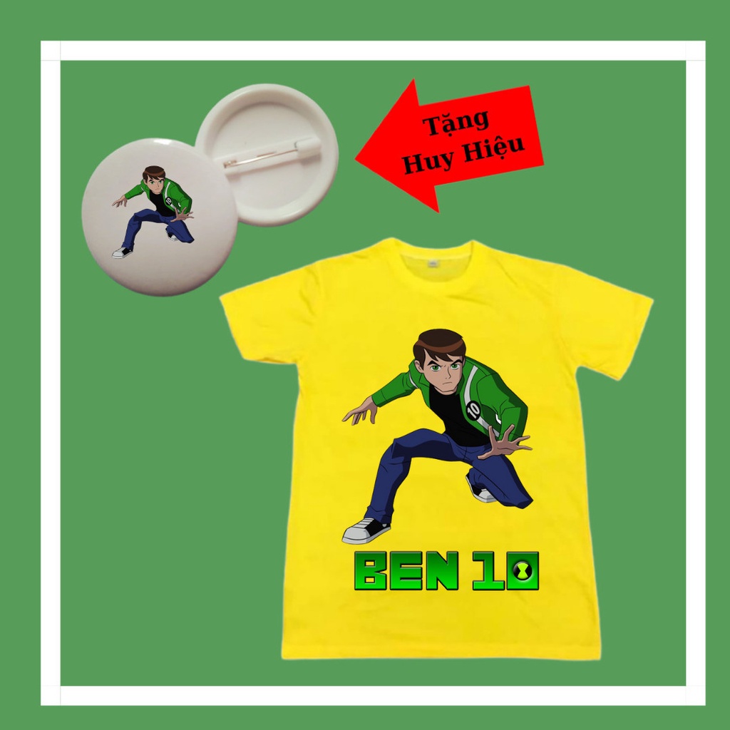 Áo thun bé trai mẫu Benten Ben10 bé trai tay cộc, cổ tròn kèm huy hiệu ben 10