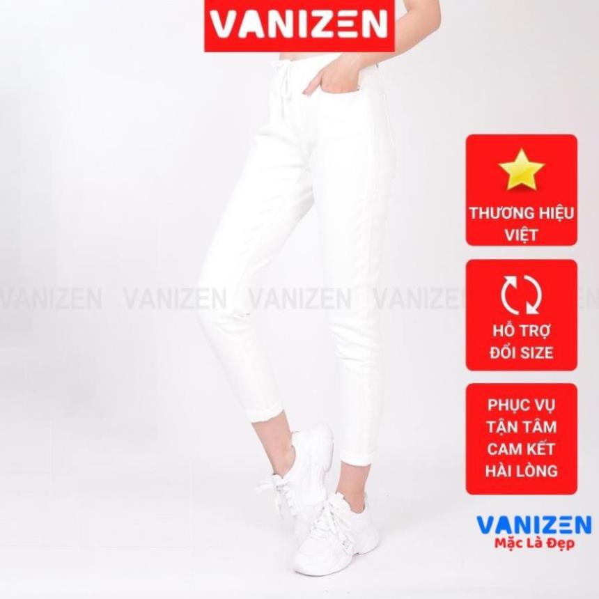 SALE Quần jean nữ ống rộng baggy đẹp lưng cao cạp chun màu đen trắng trơn hàng hiệu cao cấp mã 339 VANIZEN ! Xịn