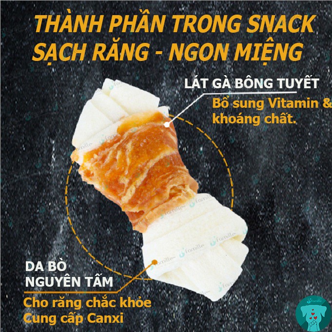 [GÀ NƯỚNG]Snack Sạch Răng Chó JFamille, Lát Gà Bông Tuyết Nướng Cuộn Xương Da Bò, Bổ Sung Canxi. Gói 100gr-JF84