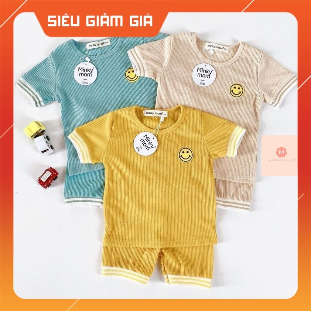 Bộ Minky Mom Cộc Tay Cho Bé👕Họa Tiết mặt cười👕chất len tăm 100% co giãn 4 chiều,dành cho bé từ 6-20kg