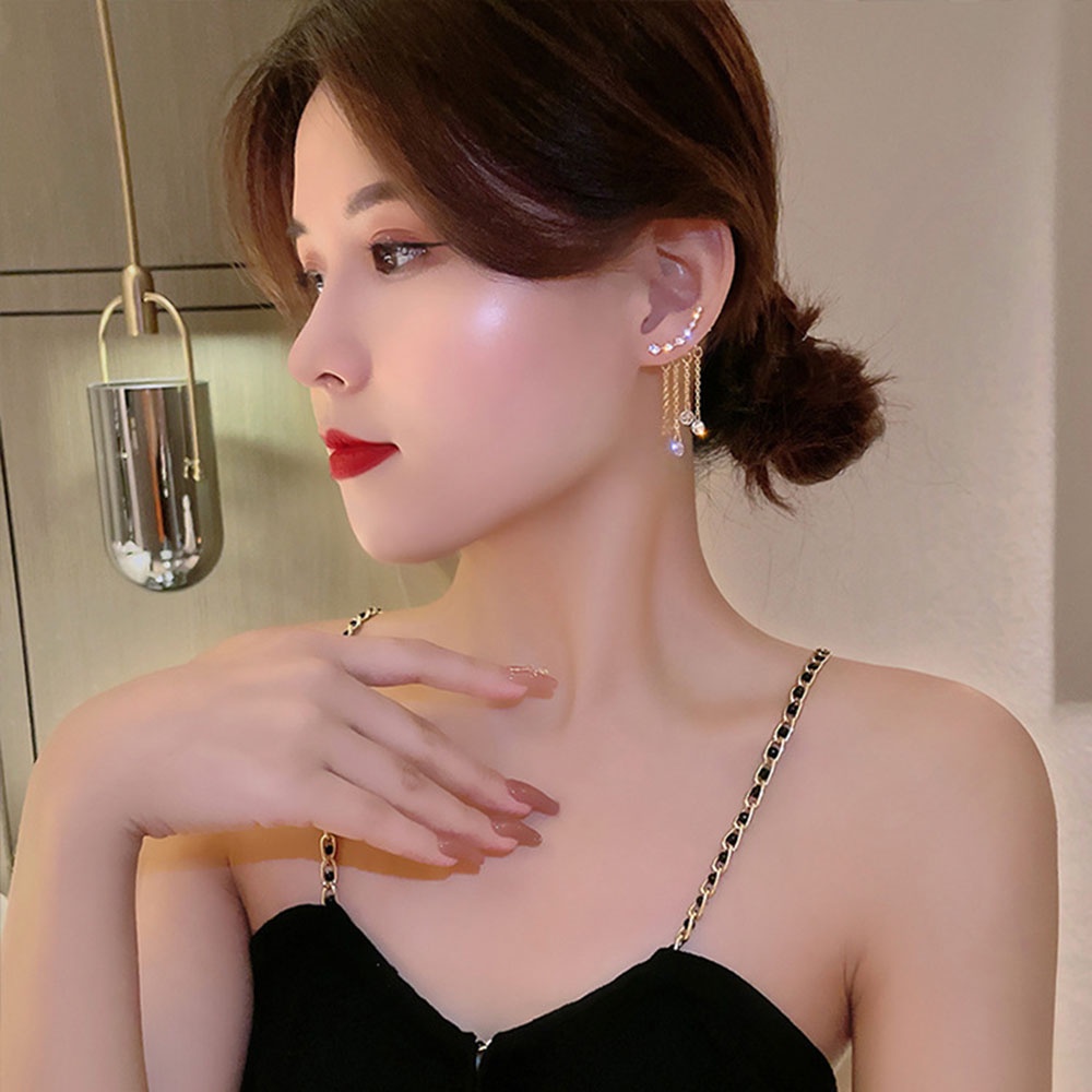 Bông Tai Hình Ngôi Sao Đính Đá Phối Tua Rua Thời Trang Thanh Lịch Dành Cho Nữ