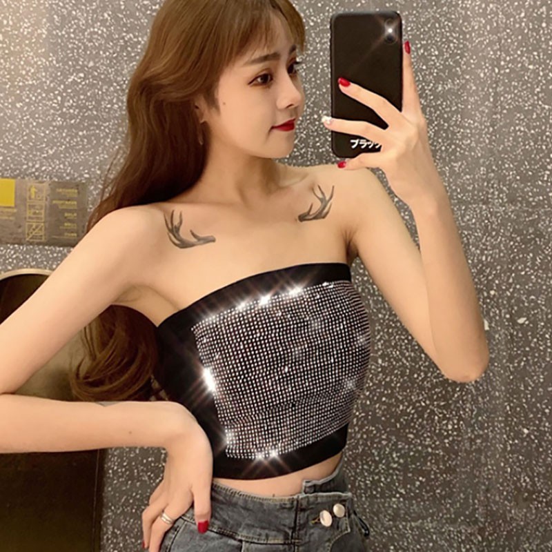 [Mã FASHIONT4WA2 giảm 10K đơn 50K] Áo ống co giãn lấp lánh gợi cảm cho nữ | BigBuy360 - bigbuy360.vn