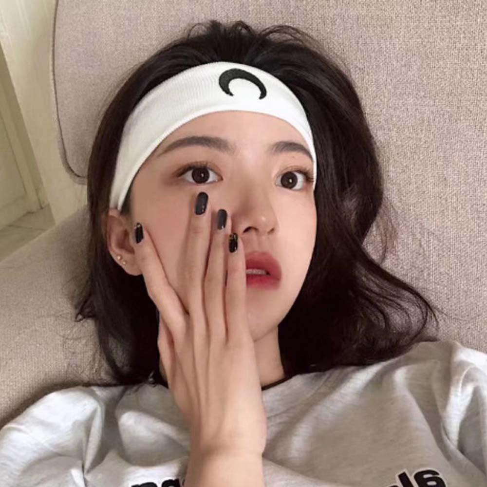 Băng Đô Cài Tóc Dệt Kim Mềm Co Giãn Thấm Hút Mồ Hôi Thêu Hình Mặt Trăng Nhiều Màu Cho Nữ