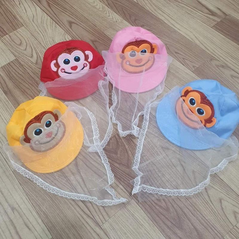Mũ Kèm Khăn Voan Che Gió Chắn Bụi Cho Bé 0-5 Tháng