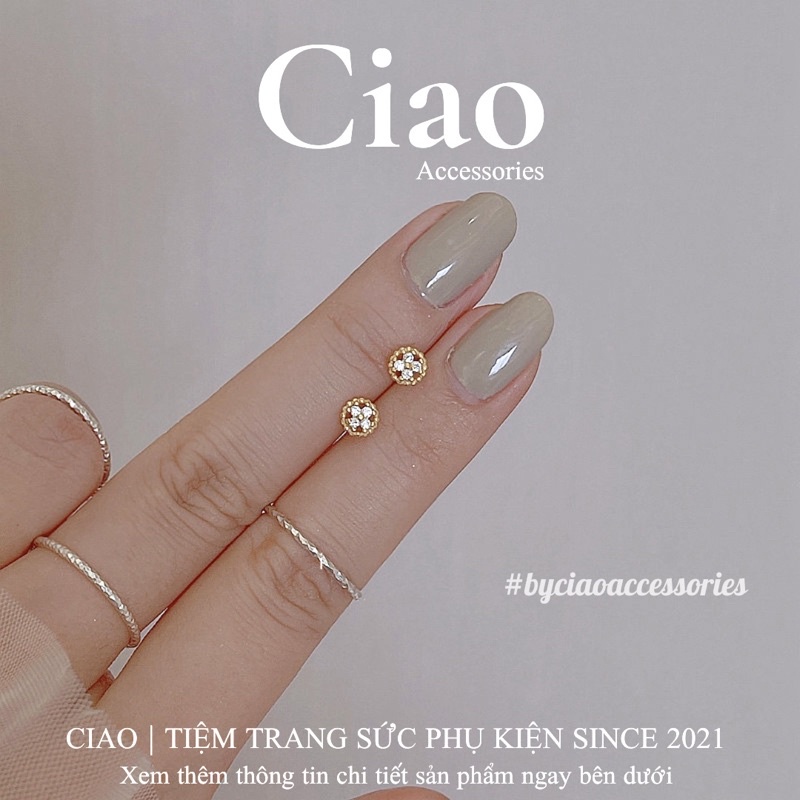 [HOẢ TỐC 1H] Khuyên tai/ Bông tai mạ bạc S925 thiết kế hoạ tiết đính đá Gwen Tiny Ciao