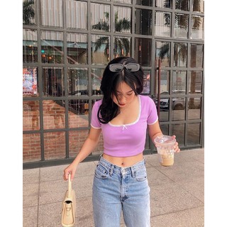 CROPTOP VIỀN REN TAY NGẮN