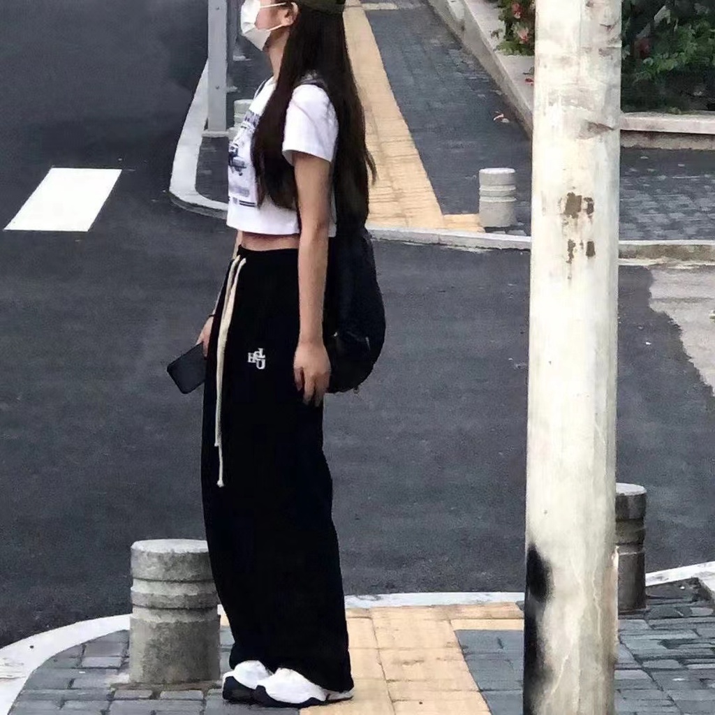 SUXI Quần Dài Lưng Cao Ống Rộng Màu Sắc Đơn Giản Thời Trang Mùa Thu Cho Nữ