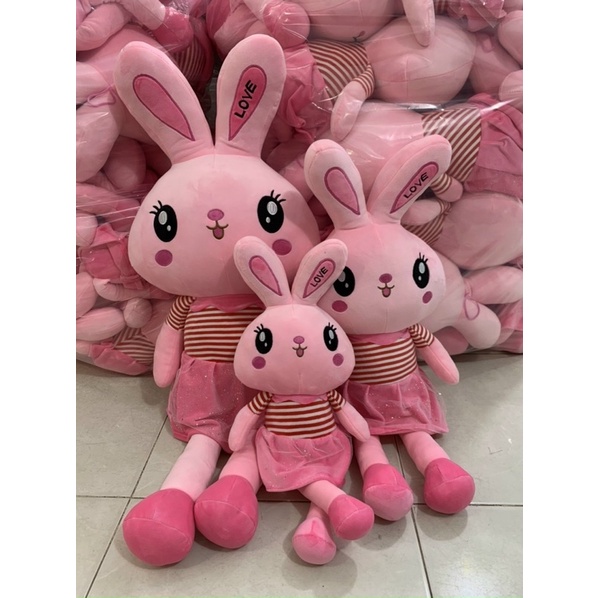 Gấu bông thỏ đầm Hồng mở mắt