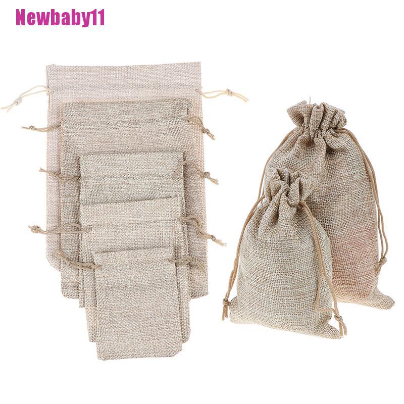 Bộ 5 túi dây rút bằng vải bố tự nhiên dùng đựng quà tiệc cưới tiện lợi