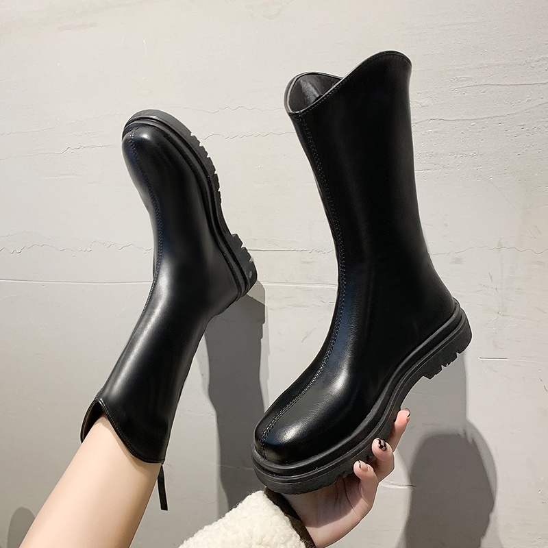 Giày Bốt Da Martin Cổ Ngắn Có Khóa Kéo Phía Sau Phong Cách Ulzzang Thời Trang Thu Đông Ấm Áp