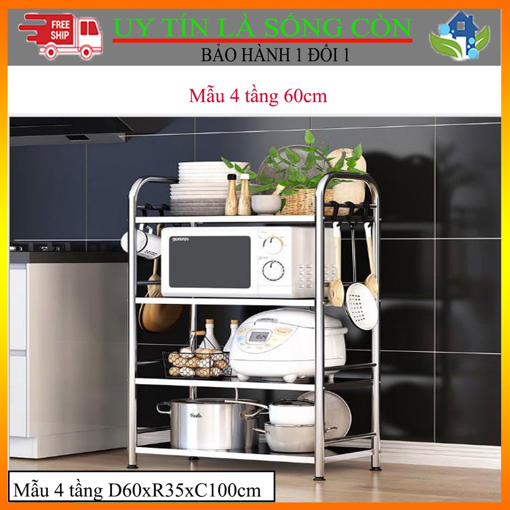 [FREESHIP-LOẠI 1] kệ bếp inox 4 tầng inox 304 để lò vi sóng và vật dụng nhà bếp chịu tải 250kg, kệ để đồ đa năng