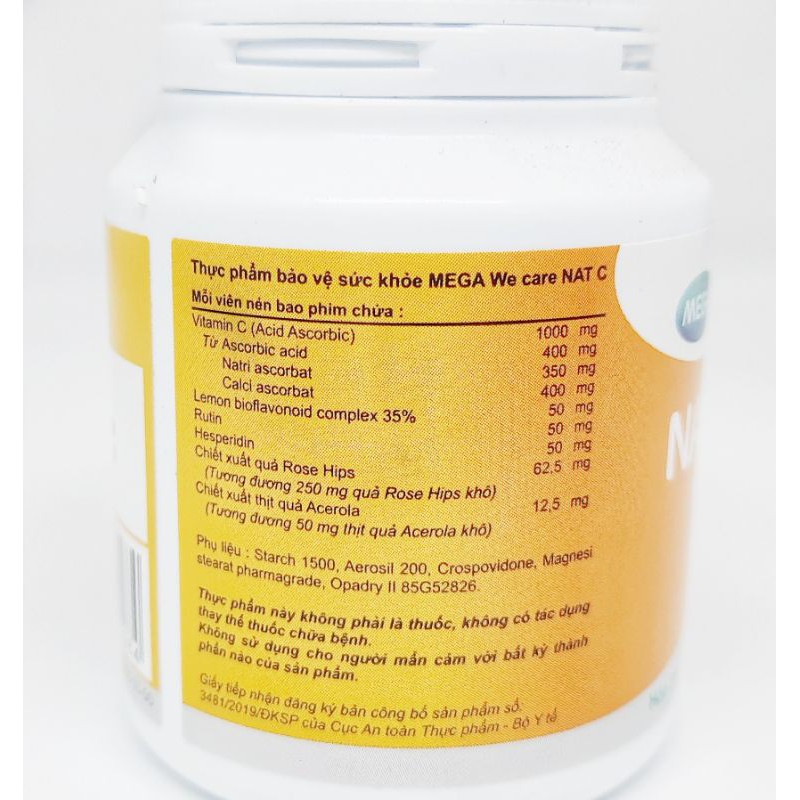 Nat C 1000mg Mega - Tăng sức đề kháng | Thế Giới Skin Care
